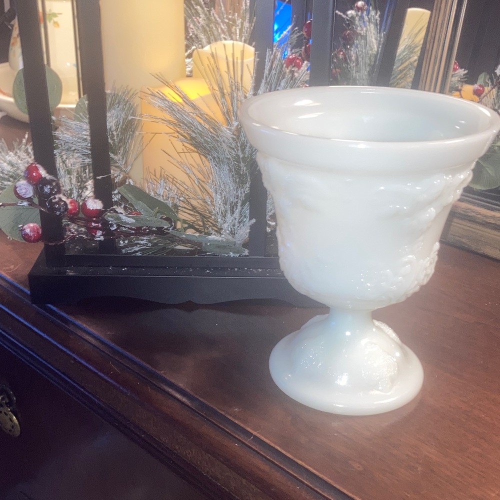 Antique MILK Glass Brand: EO Brody Elegant White Pedestal Flower Vase planter